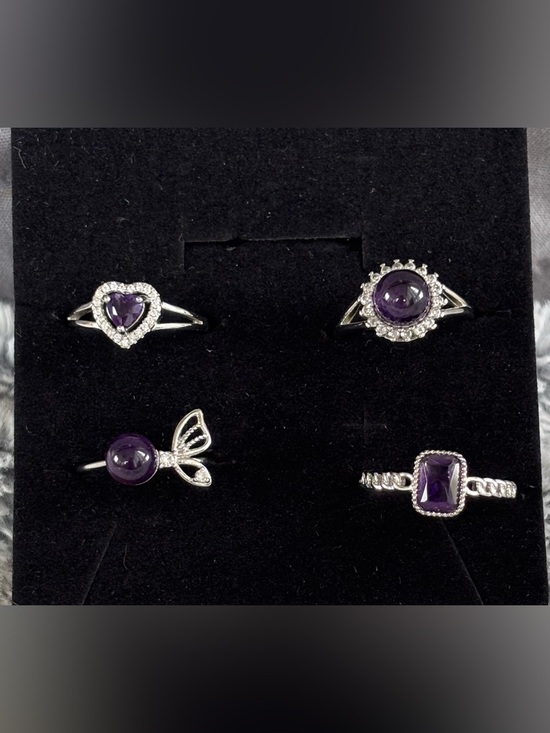 Jewelry - Amethyst set of 4 silver plated rings